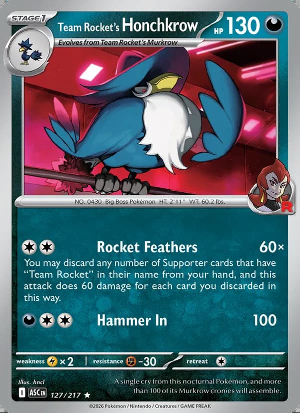 Honchkrow del Team Rocket — Héroes Ascendentes #127